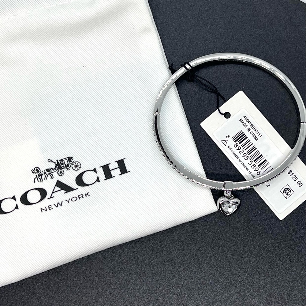 Coach Silver Heart Charm Bangle Bracelet